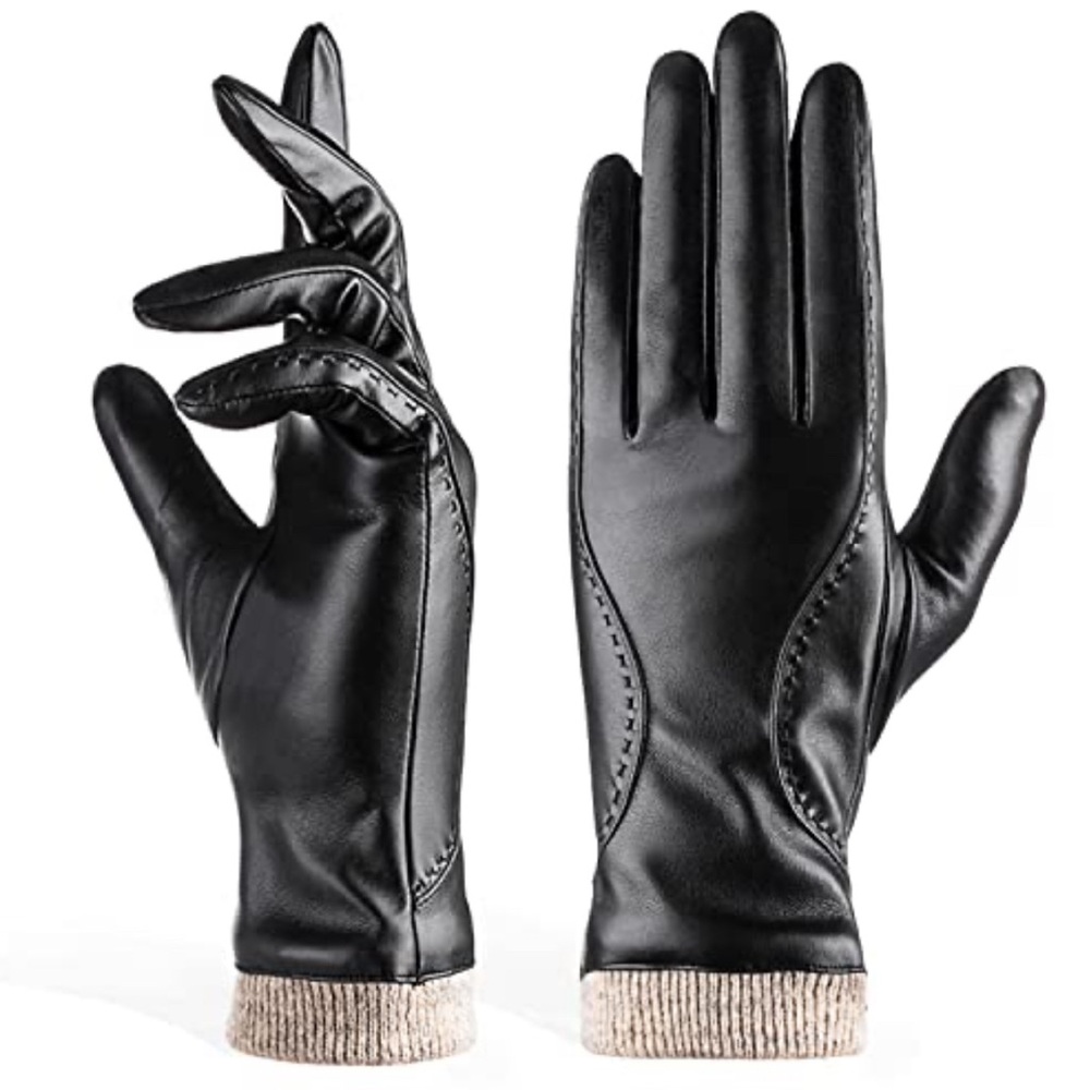 Winter faux Leather Gloves Touchscreen Texting Driving Gloves Warm Lining/XL